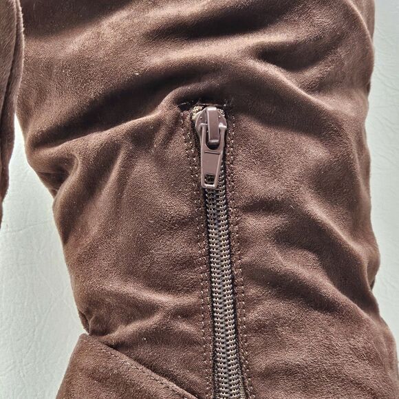 Brown Suede Wedge Boots Size 8 – Slouchy Knee High Side Zip Fall Fashion - Picture 4 of 8